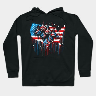 Fighter Jet Airplane American Flag USA Map 4th Of July Hoodie